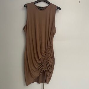 Zara Asymmetrical Brown Ruched Dress